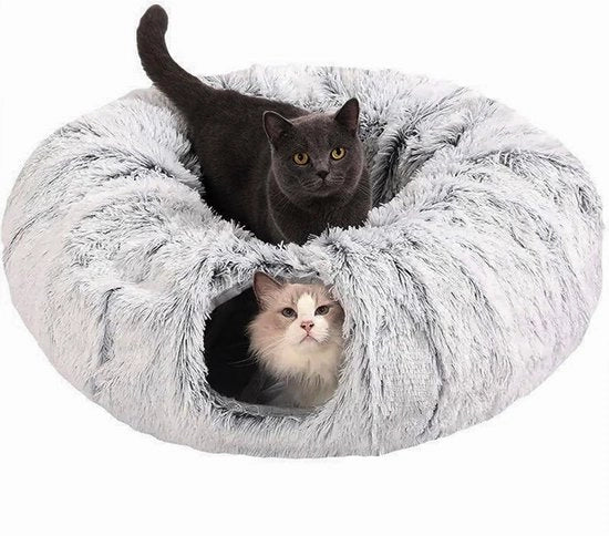 Tunnel per gatti con tappeto centrale - Grande tubo giocattolo morbido per gatti, cuccioli, coniglio, furetto (Grigio)