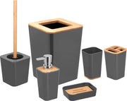 Set da bagno 6 pezzi, con spazzola WC, dispenser sapone, ciotola per cosmetici, contenitore sapone, holder spazzola, bicchiere, grigio