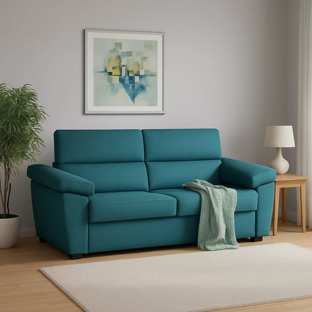 Fisciano, Divano Letto 2 Posti Sfoderabile Made in Italy, 205x95 cm Azzurro