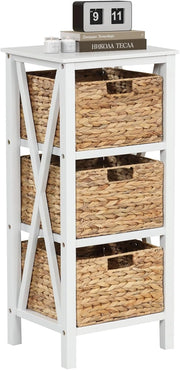 Mobiletto Contenitore a 3/4 Piani con 2/3 Cesti, Comodino a X con Gambe in Legno di Acacia, Ideale per Soggiorno Camera da Letto(3 cassetti,2)