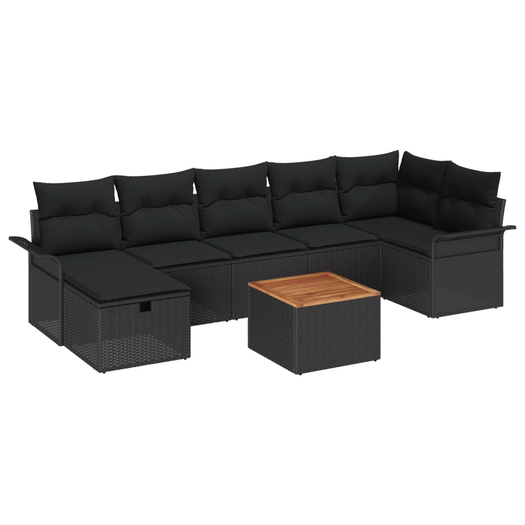 Set Divano Giardino 8 Pezzi con Cuscini Nero Polyrattan