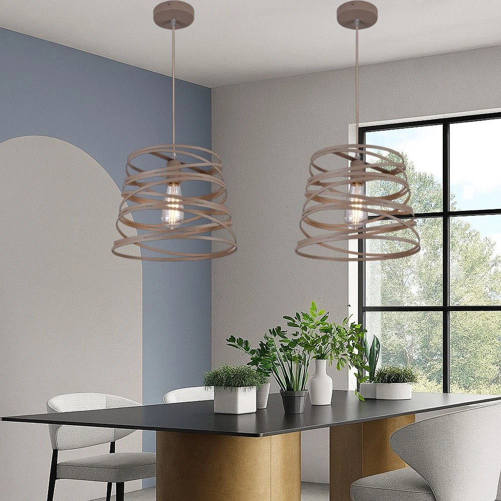 Trade Shop - Lampadario A Sospensione Moderno Con Paralume In Metallo A Vortice Traforato Tortora A08 -