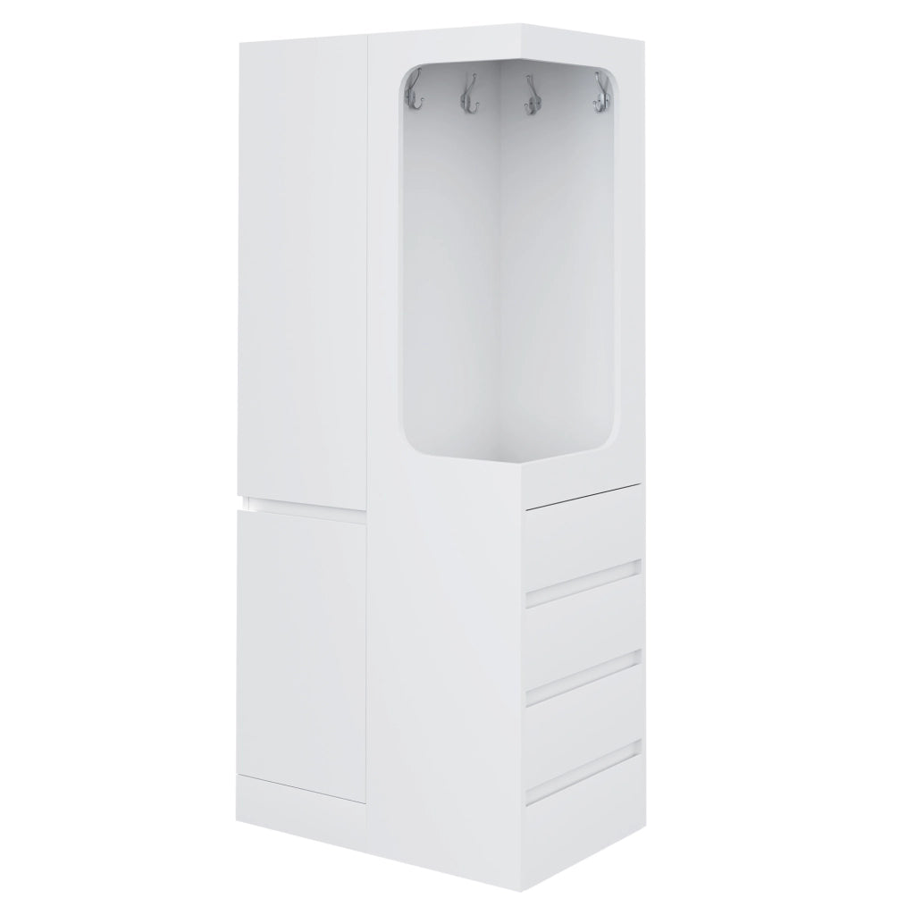 ARMADIO 70 x 40 x 170 cm con cassetti e vano appendiabiti aperto Bianco