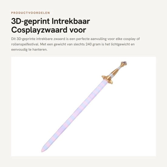 Spada Cosplay 3D Stampata - Reclinabile - Leggera - Requisito Anime - Gioco di Ruolo - Disegno Realistico - Spada