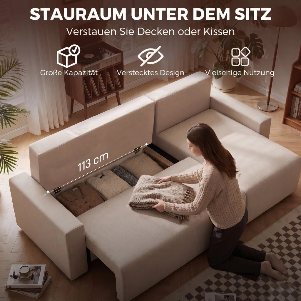 Divano letto angolare 3 posti in velluto ¨C zephmum ¨C beige