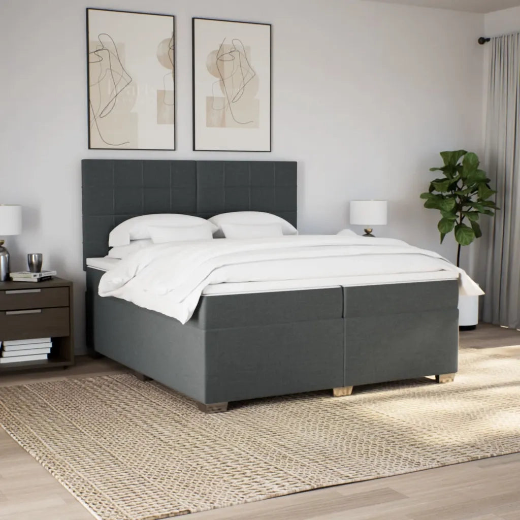 Giroletto a Molle con Materasso Grigio Scuro 200x200 cm Tessuto