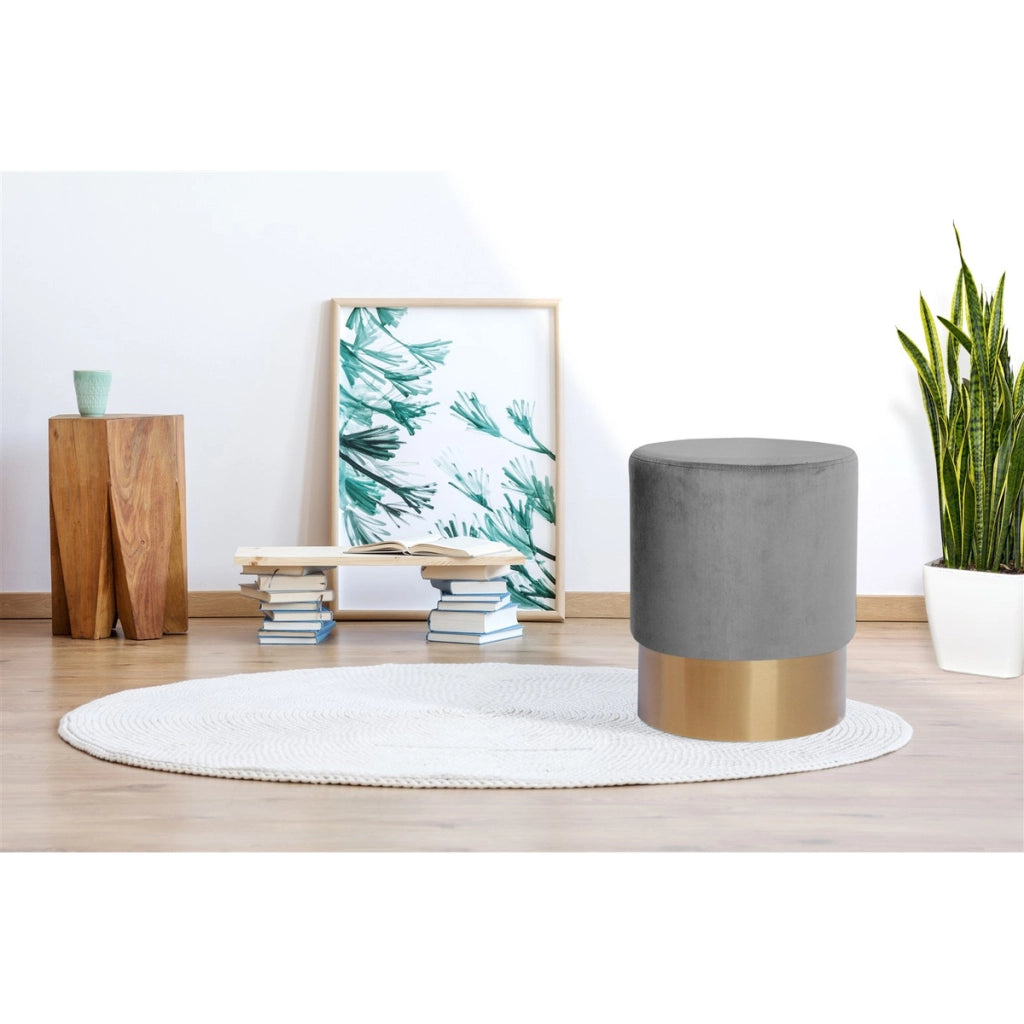 Pouf contenitore Nano in velluto rosa e base dorata
