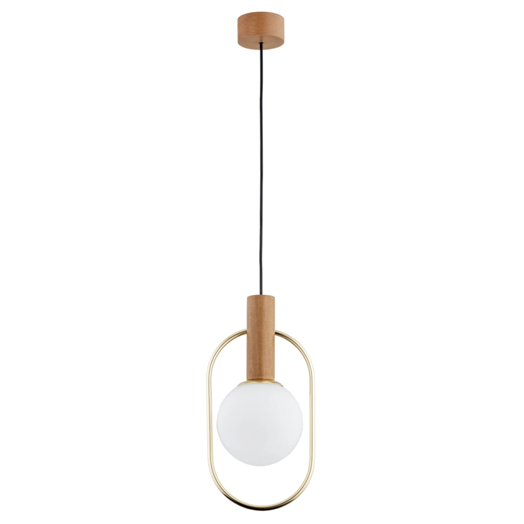 Lampada sospesa scandi legno vetro bianco E14 Alfa MODI
