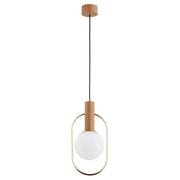 Lampada sospesa scandi legno vetro bianco E14 Alfa MODI