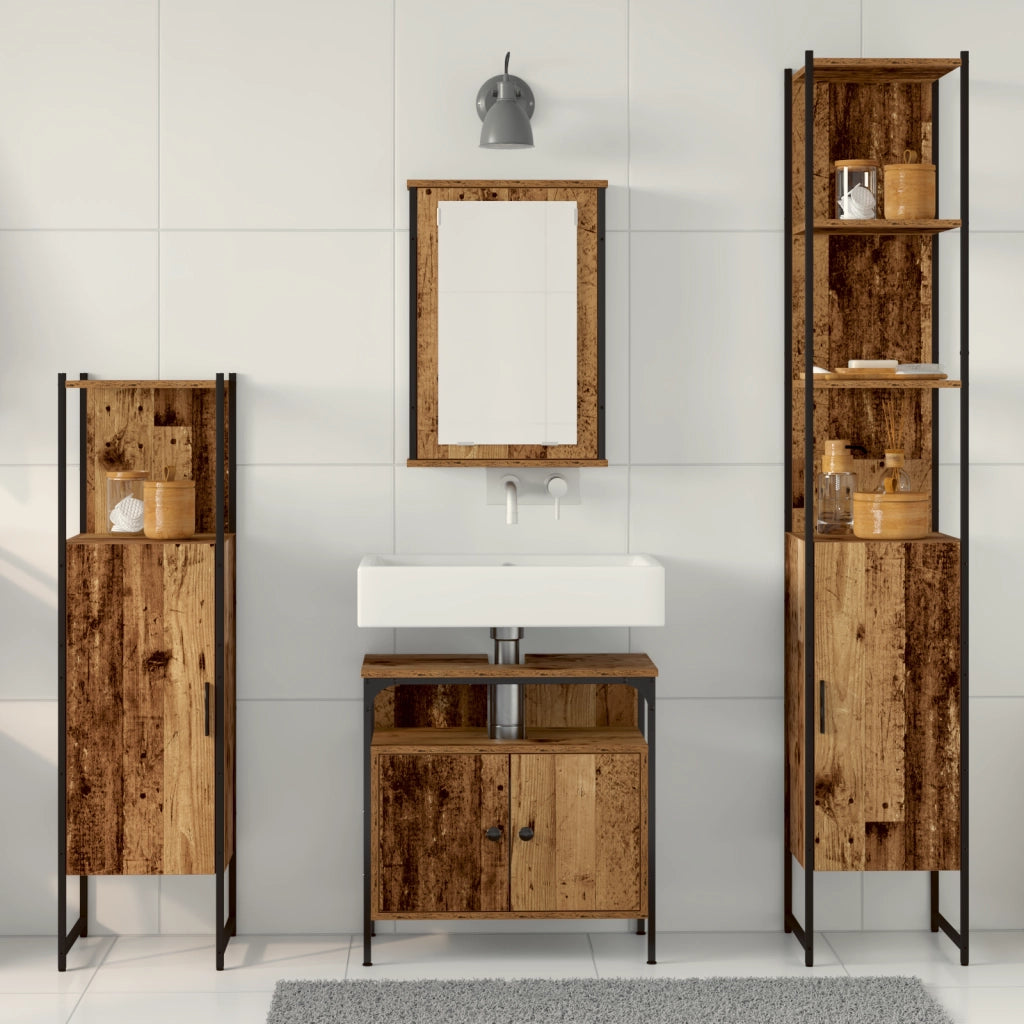 Set di Mobili da Bagno in 4 Pezzi Legno Invecchiato