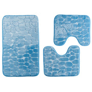 Set 3 Tappeti Bagno WC e Bidet Effetto Memory Morbidi Antiscivolo 1 Tappeto 45x75 cm +2 Tappeti 45x40 cm Assorbenti, Lavabili,Design Moderno Azzurro
