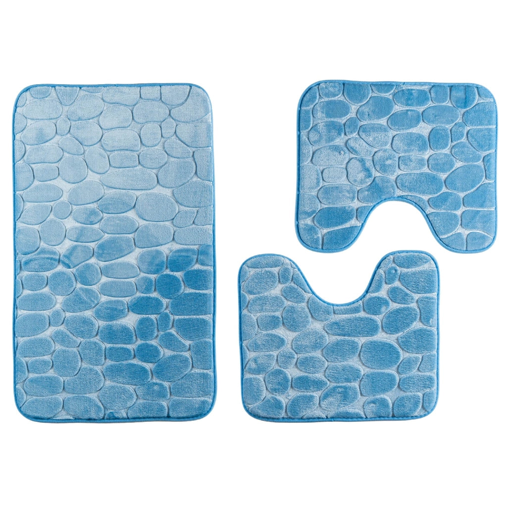 Set 3 Tappeti Bagno WC e Bidet Effetto Memory Morbidi Antiscivolo 1 Tappeto 45x75 cm +2 Tappeti 45x40 cm Assorbenti, Lavabili,Design Moderno Azzurro