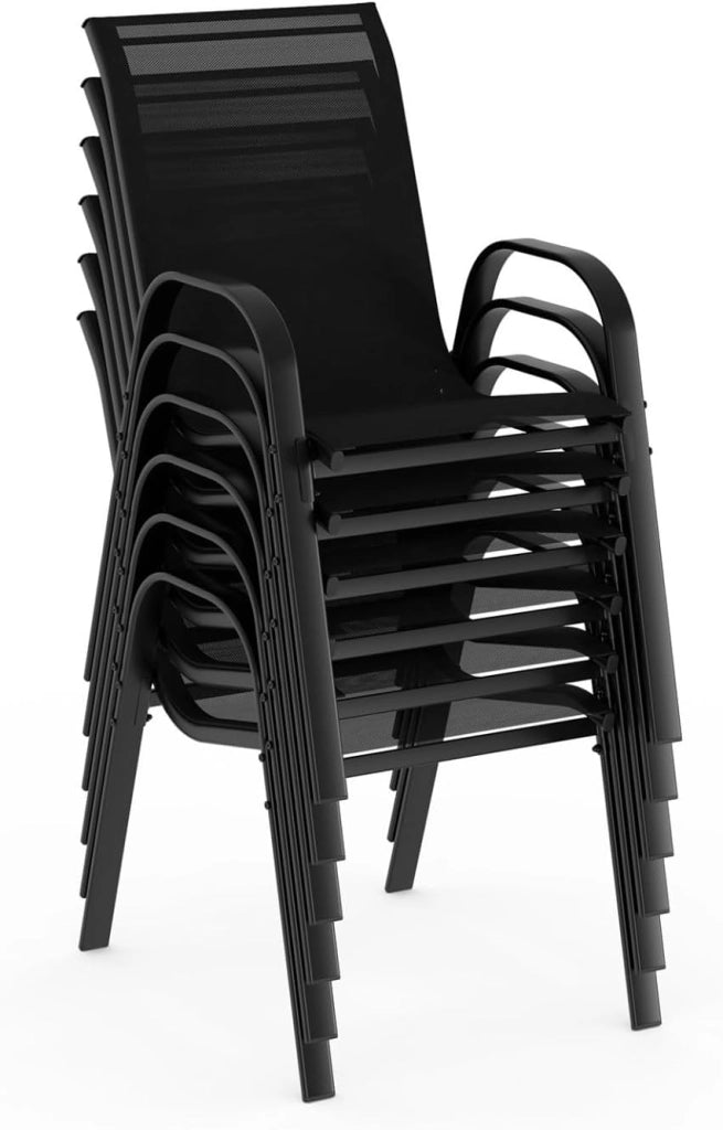 Set di mobili da Giardino Madrid Tavolo 150 CM e 6 sedie impilabili Nero