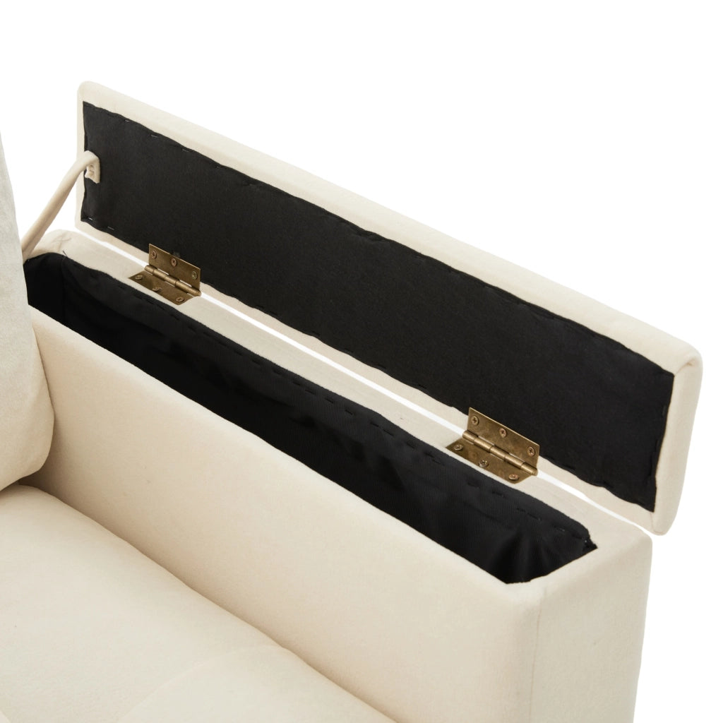 Divano 2 posti con vani nei braccioli e tasche laterali; rivestimento in ciniglia beige