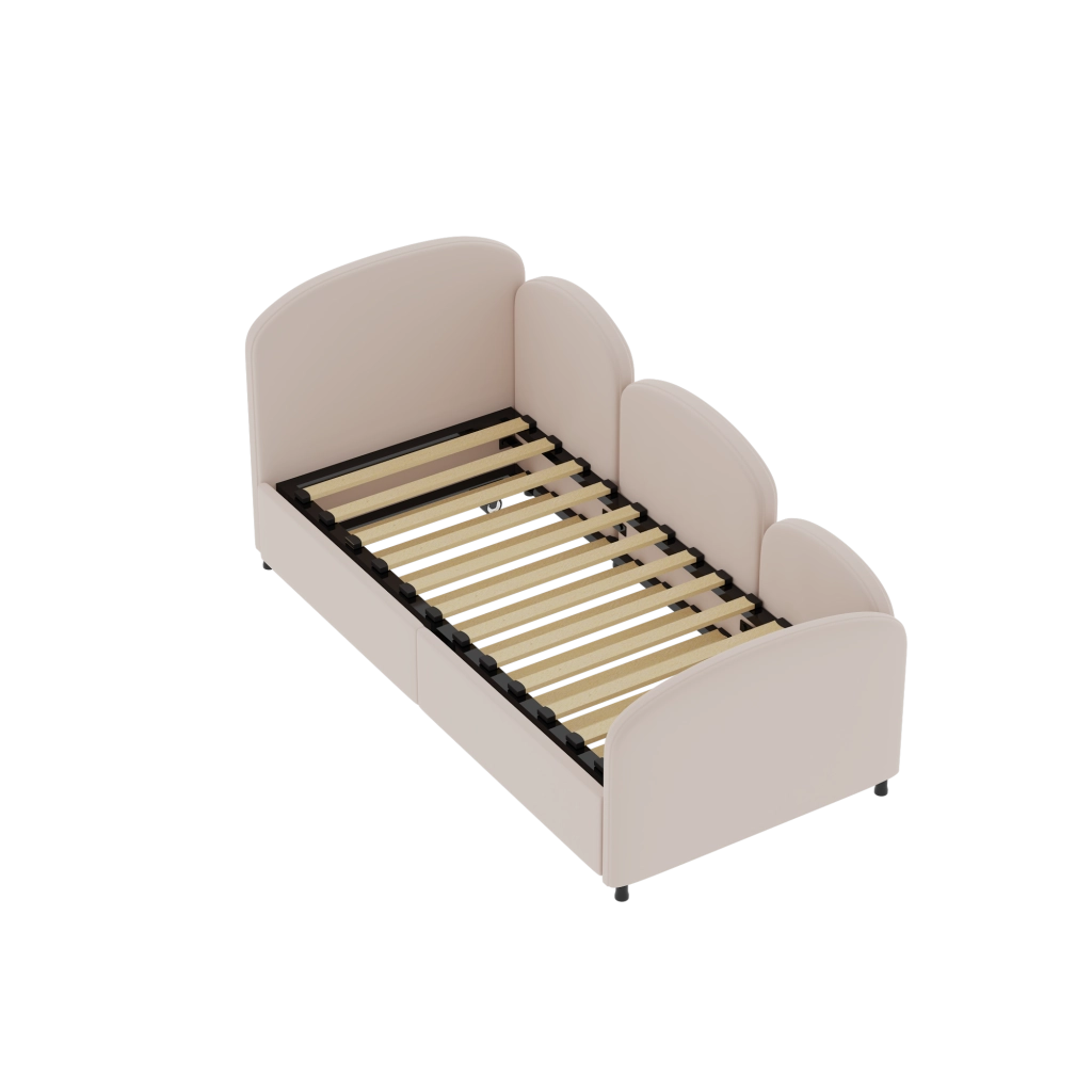 Letto per bambini 90 × 200 cm con cassetto, sponde di sicurezza, senza materasso, in velluto rosa