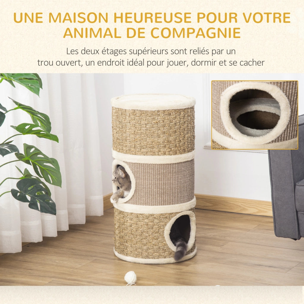Tiragraffi per gatti con erba gatta e sisal ¨C zephmum ¨C 37.5x37.5x70 cm kaki e marrone