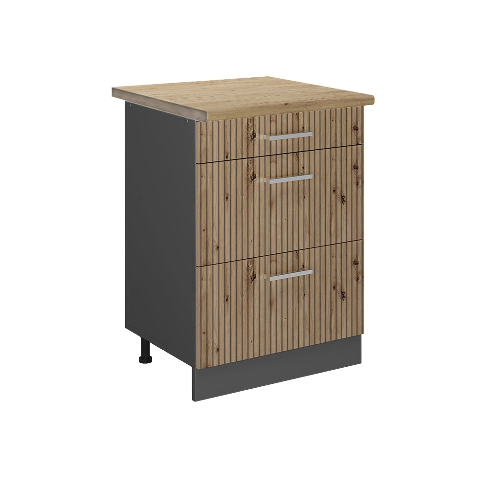 Vicco Mobiletto base per cucina Rovere artigianale 60 cm con cassetti, PL Rovere