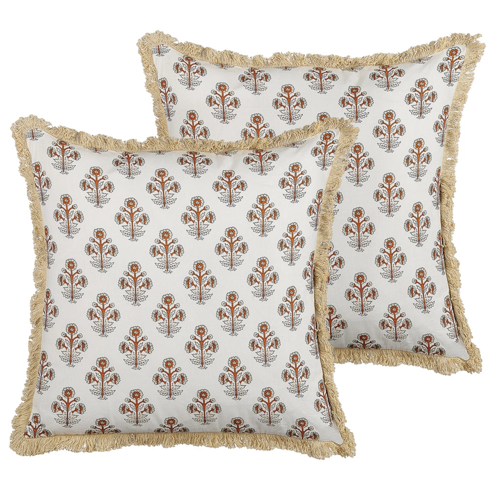 Set di 2 cuscini decorativi cotone motivo floreale 45 x 45 cm nappe decorative rivestimento sfoderabile accessori decorativi