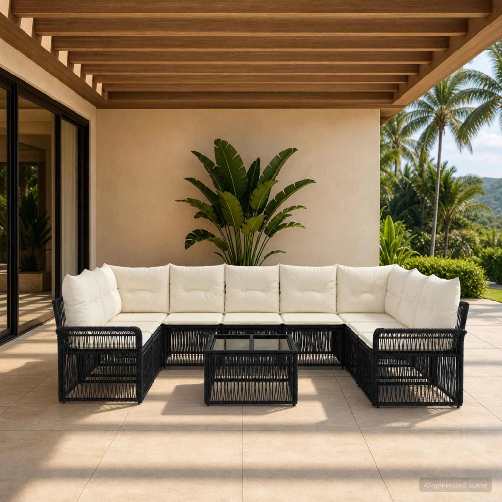 Set Divano da Giardino 10 pz Nero polyrattan 3434935
