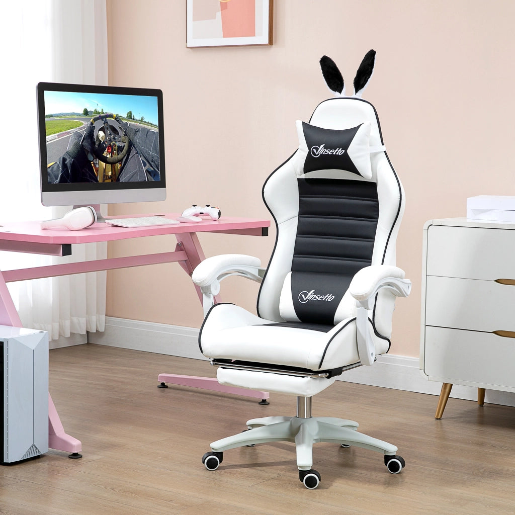 Sedia Gaming Professionale ¨C Xylo ¨C Pelle PU Nero e Bianco Altezza Regolabile 135¡ã 65x63x136-142cm