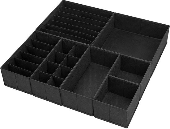 Set di 7 organizzatori per abbigliamento, sistema di organizzazione e archiviazione per armadio, bambino, calzini, mutande, nero