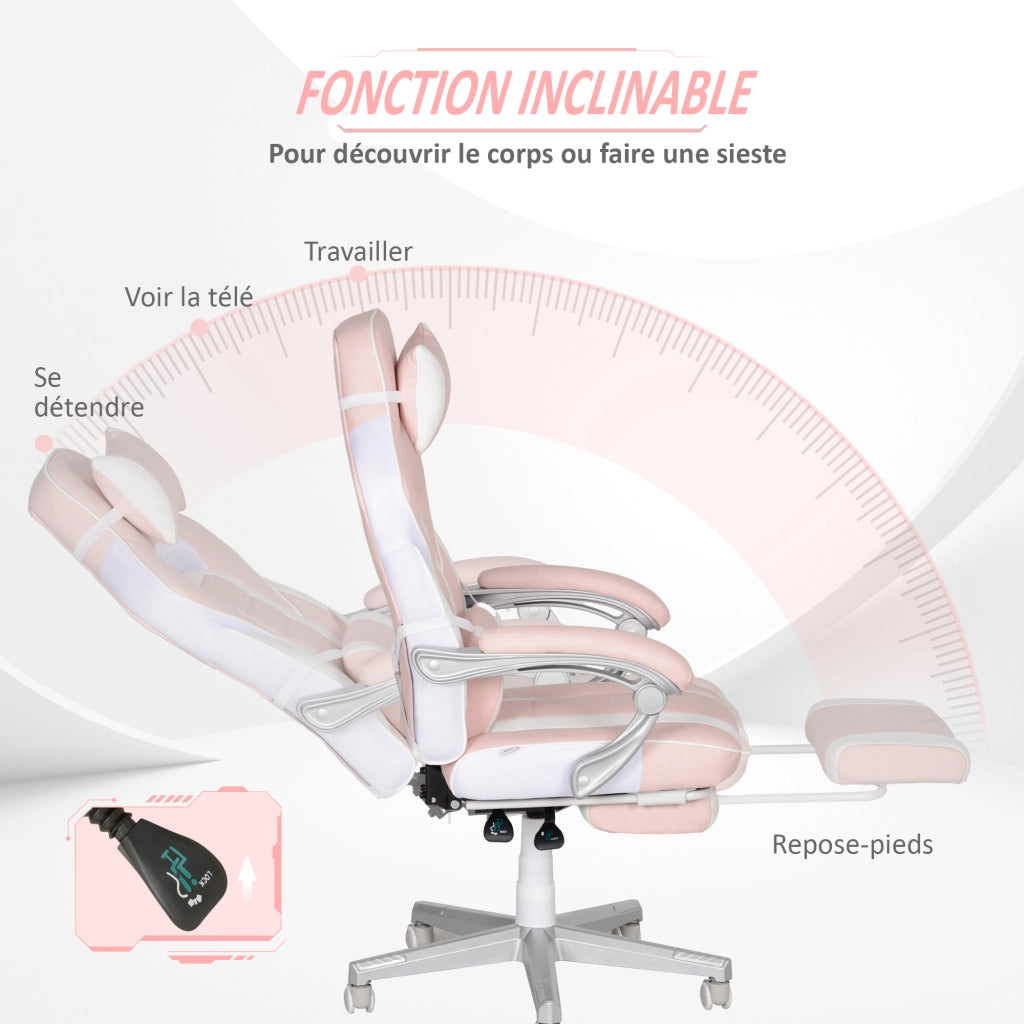 Poltrona gaming ergonomica con poggiapiedi ¨C zephmum ¨C rosa 63x63x123cm