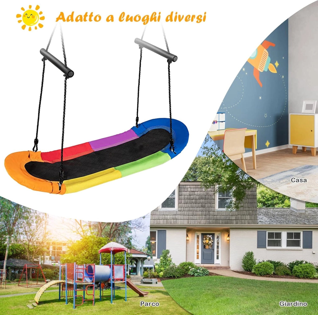 Altalena da Giardino Per Bambini, Altalena Ovale da Albero, con Maniglie, per Esterno, Portata Max. 150 kg (Multicolore)