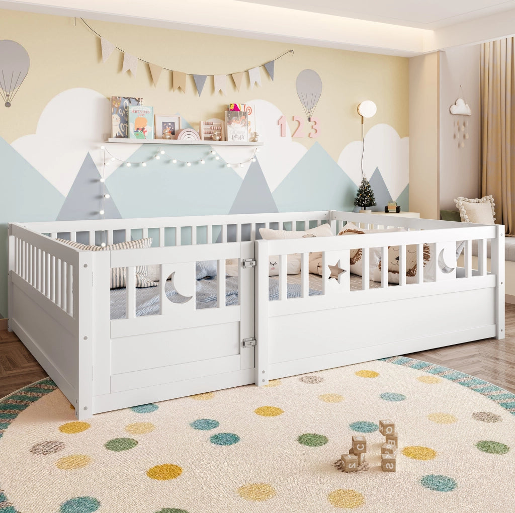 Letto per bambini 140x190 cm con sponde di sicurezza e decorazioni stella e luna