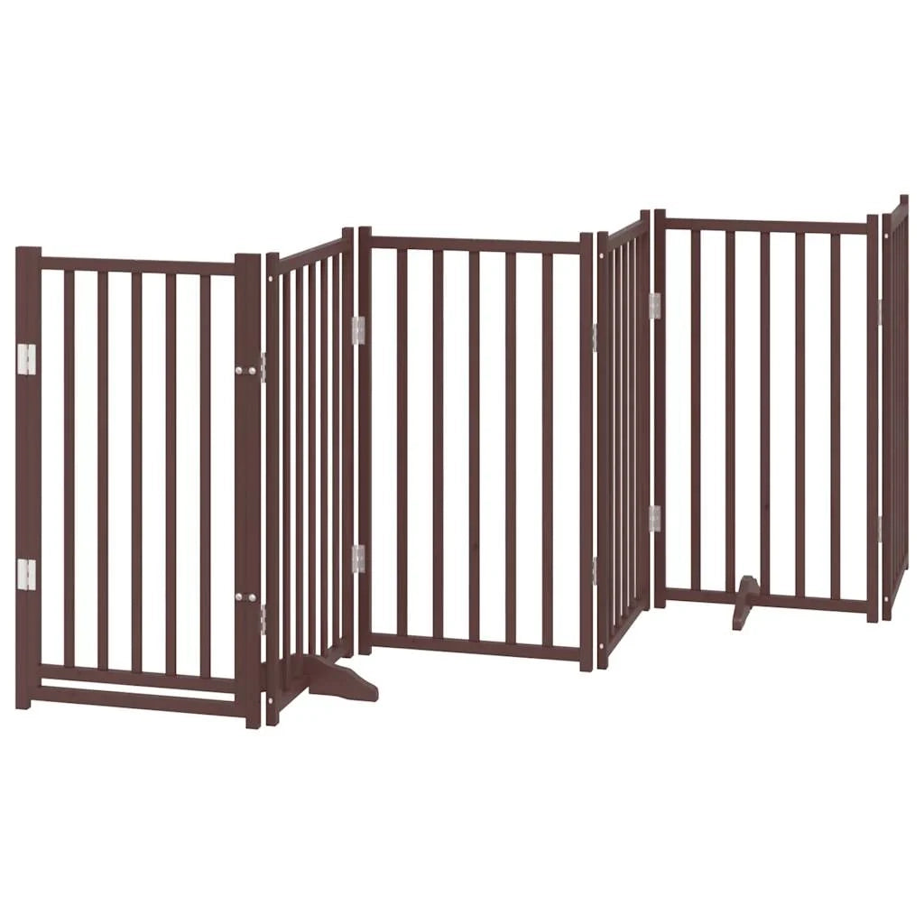 Cancelletto di sicurezza per animali domestici porta pieghevole 12 pannelli legno di pioppo marrone 02_0023147