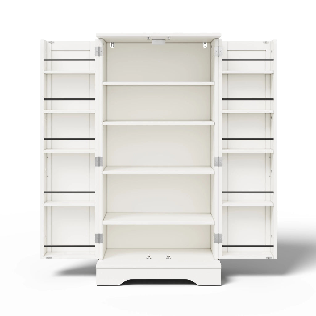 Credenza alta moderna 120x60x40 cm in MDF bianco con luci LED sensore, ripiani regolabili e chiusura clip