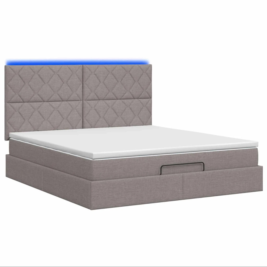 Letto Ottomano con Materasso e LED Tortora 140 x 200 cm Tessuto 3458163