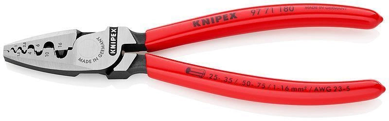 KNIPEX 97 71 180 Crimpatrice per Terminali a Bussola 0,25 — 16,0 mm² 9 Nidi AWG 24 — 6 colore Nero