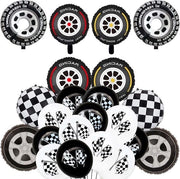 Decorazioni per Feste di Corsa - Auto a Ruote Decorazioni per Feste di Corsa con Nastro e Fogli di Alluminio Zwart-Wit - Bandiera Decorativa per Feste di Corsa - 10 pezzi