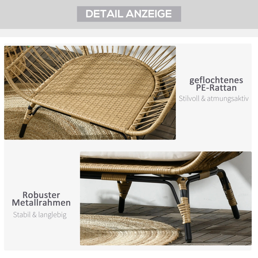 Poltrona in Rattan con Cuscini ¨C Xylo ¨C Khaki e Beige 105x90x148 cm