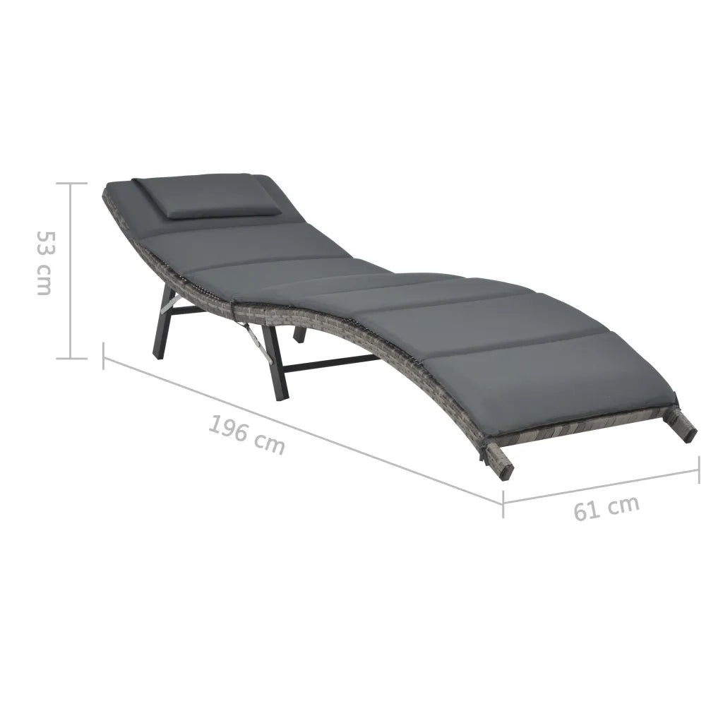 Set Lettini da Giardino 3 pz Pieghevoli in Polyrattan Grigio 44815