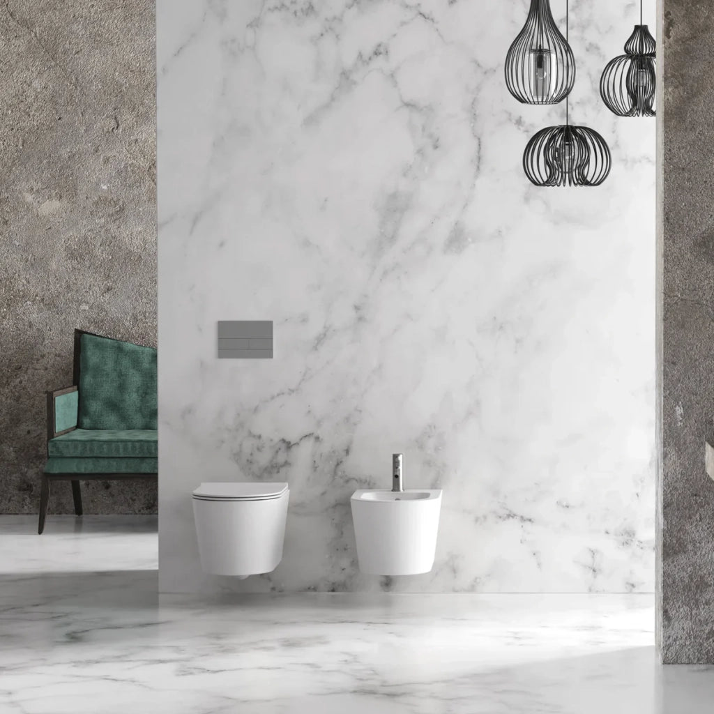 Coppia Di Sanitari Alice Ceramica Sospeso Senza Brida Bianco Lucido "Form"