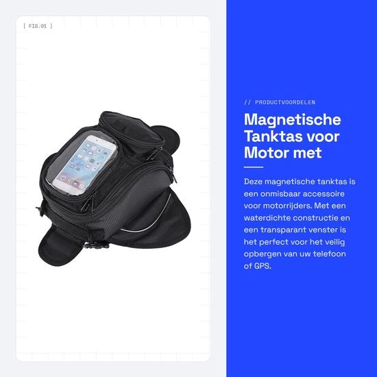 Tas per Motocicletta - Impermeabile - Cassetta Magnetica - Tas da Capo - Resistente - 1680D Oxford - Finestra Transparente per GPS/Smartphone