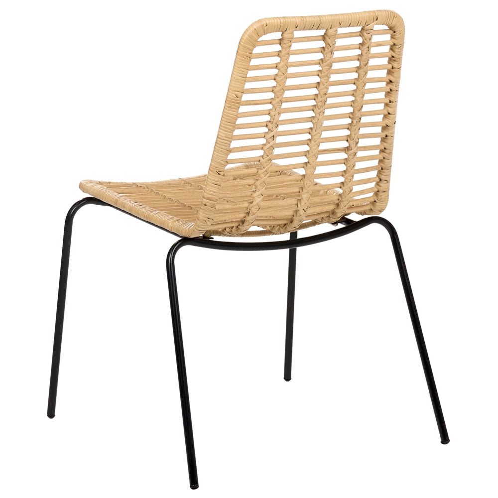 Set di 2 sedie da pranzo con seduta e schienale in rattan naturale gambe in ferro senza braccioli design industriale boho