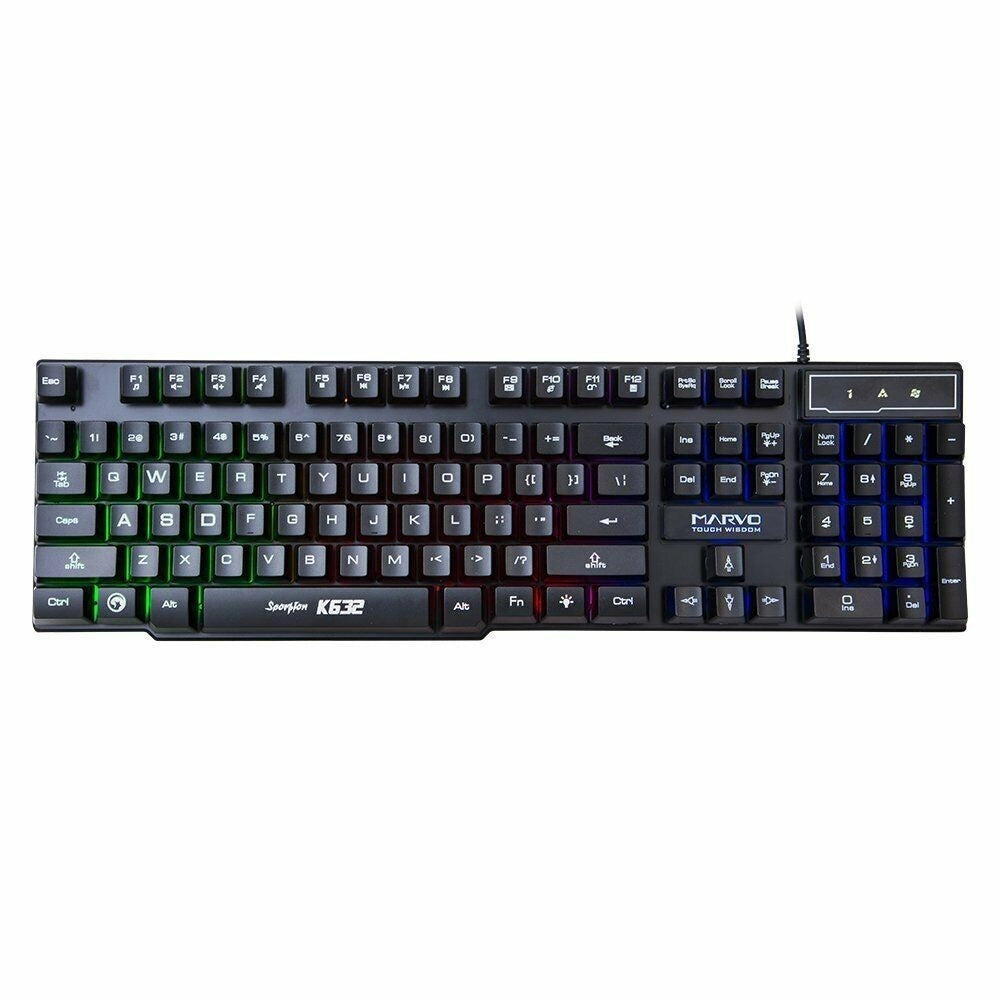 Trade Shop - Tastiera Gaming Retroilluminata Marvo K632 Usb Per Pc Led Illuminata Videogames -