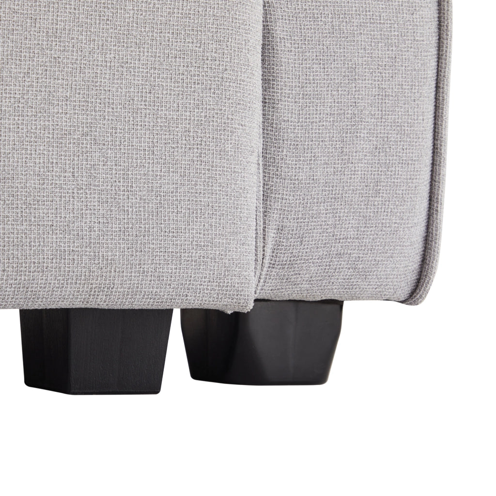 Divano a 4 posti grigio effetto lino; con tasche sui braccioli e 4 cuscini; 264 cm