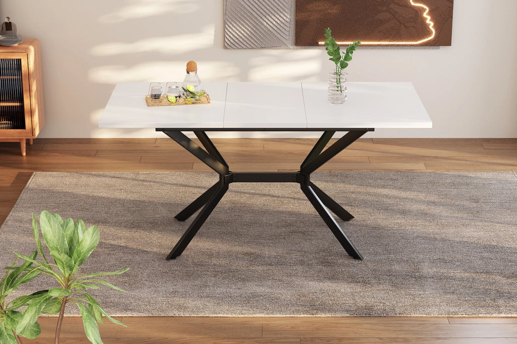 Tavolo da pranzo allungabile bianco 120/160x80 cm con gambe in metallo nero, per 4-6 persone