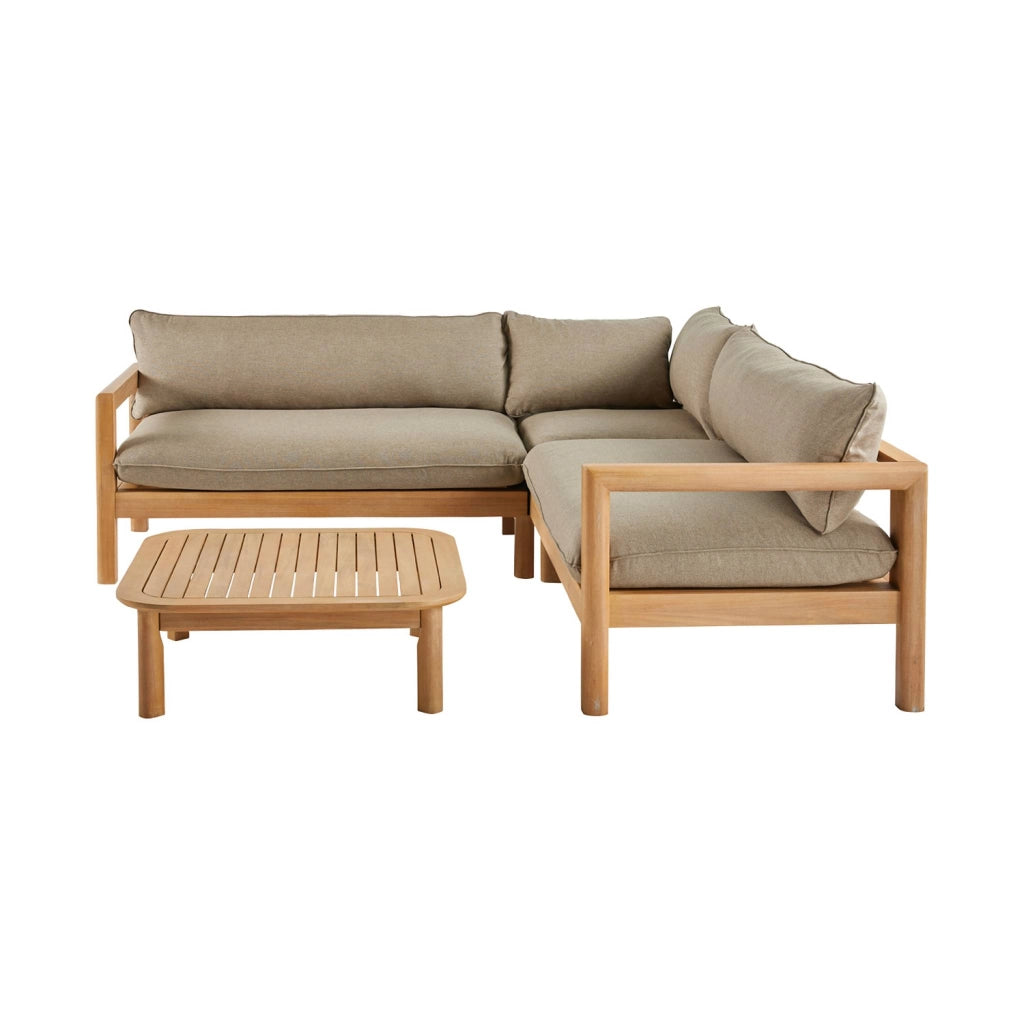 Salotto da giardino ad angolo in legno di acacia, 5 posti, beige