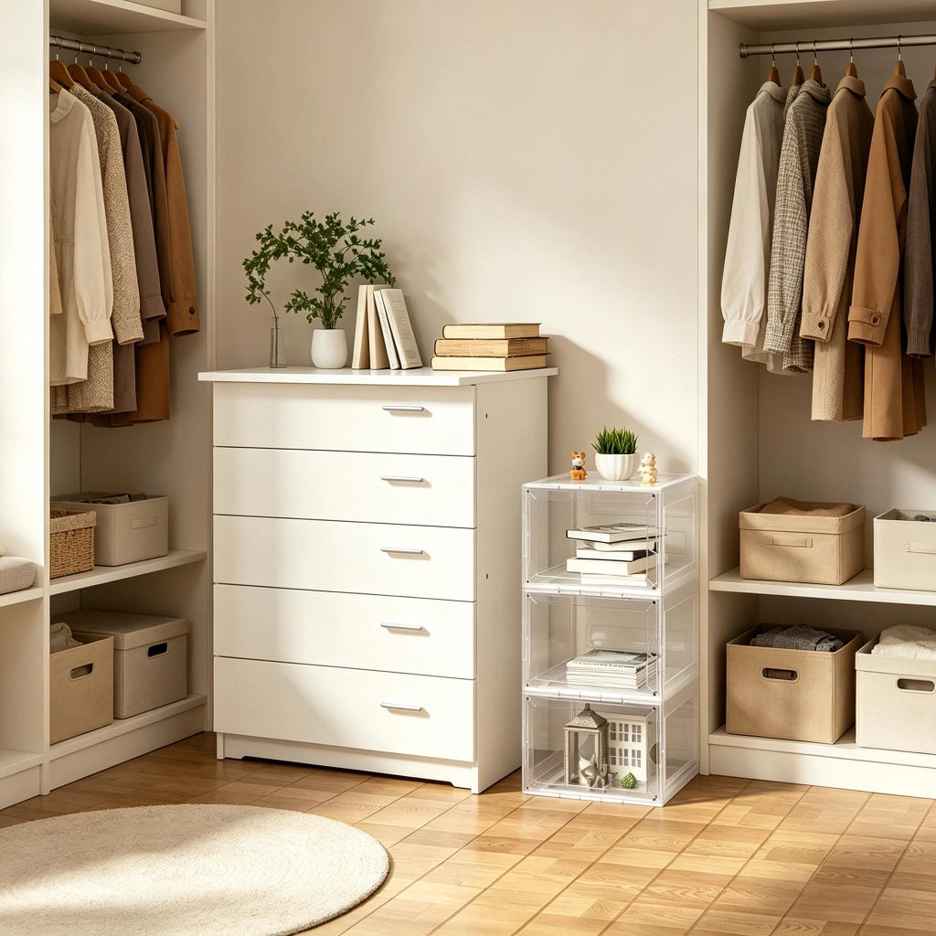 Set di 3 scatole contenitore impilabili trasparenti in ABS e PP, organizer per scarpe e cosmetici