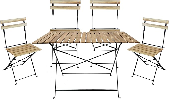 Set Tavolo e 4 Sedie Pieghevoli Coco Double in Legno e Metallo Nero