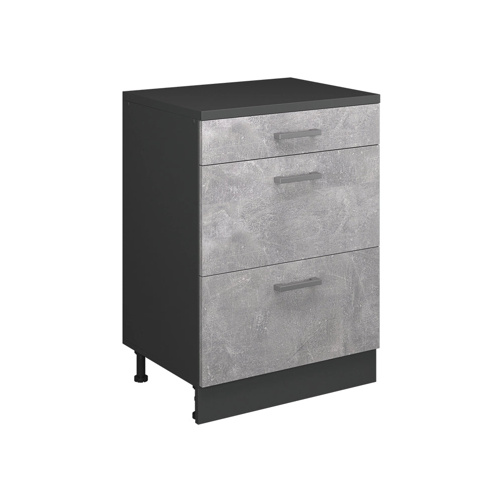 Mobile per mansarda Rion Calcestruzzo/Antracite 60 x 83.8 cm senza inclinazione con 3 cassetti Vicco