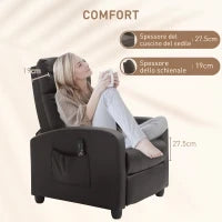 Poltrona Relax Massaggiante con Telecomando e 8 Programmi, Reclinazione e Poggiapiedi, 68x88x98cm, Marrone