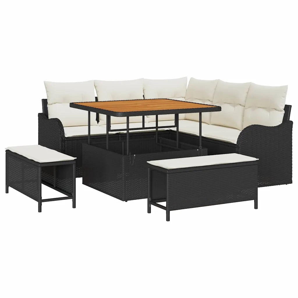 Set Divano da Giardino con cuscino 8 pcs Nero polyrattan