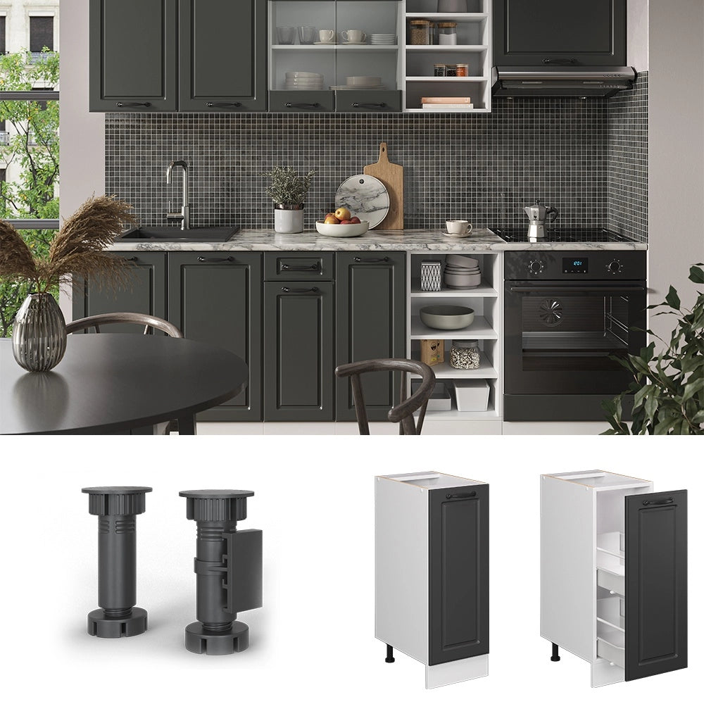 Armadio cucina dispensa alto R-Line Antracite rustico/Bianco 30 cm, PL Rovere Vicco