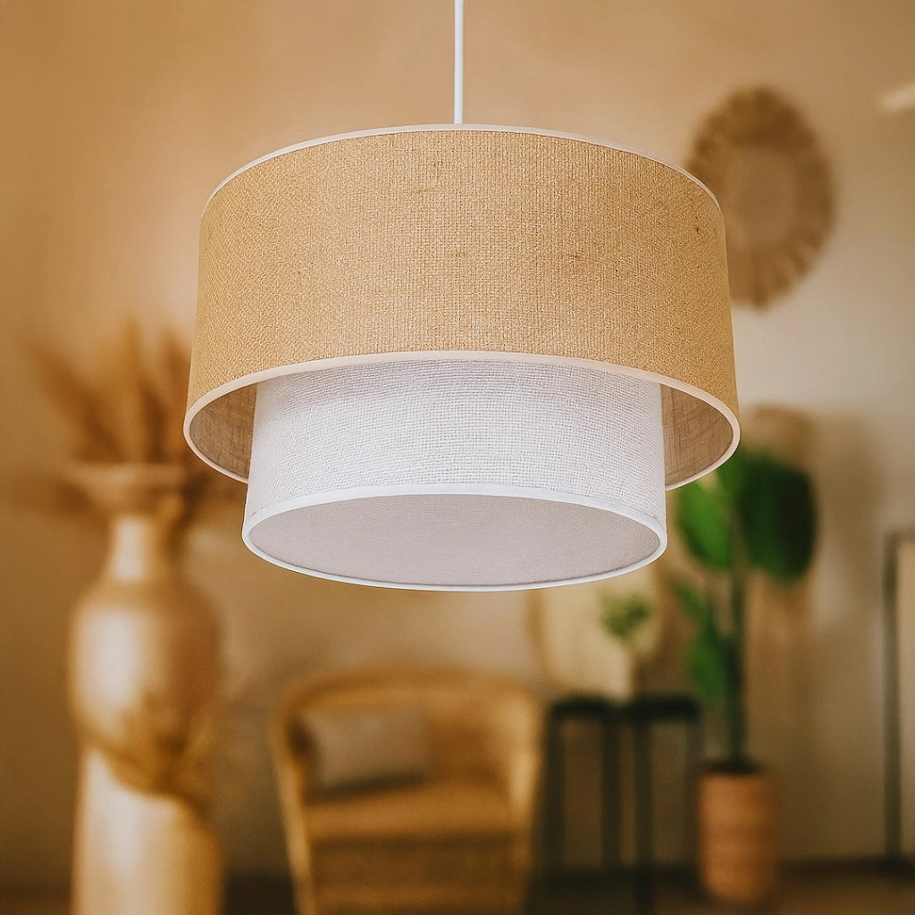 Lampada a sospensione juta Bueno beige/bianca E27 Milagro