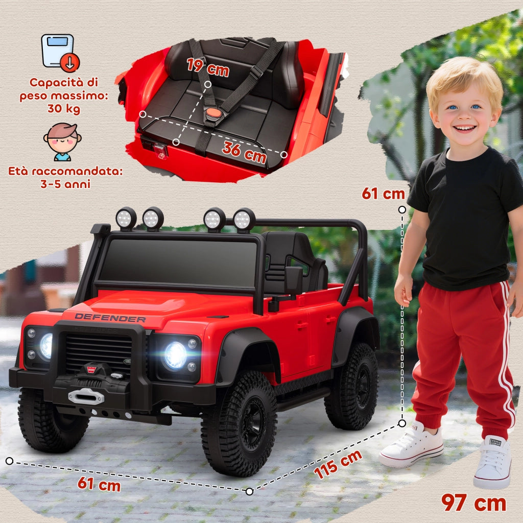 Macchina Elettrica per Bambini Licenza Ufficiale Land Rover Defender 12V con Telecomando Rosso